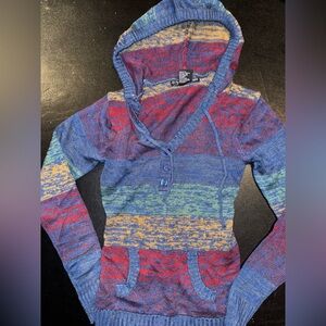 Ashley By 26 International- Blue Multicolor V-Neck Button-Up Sweater